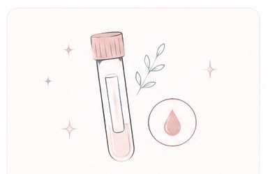 Pregnancy blood test illustration with vial and hCG drop