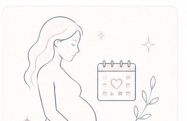 How far along are you illustration with calendar and pregnant silhouette